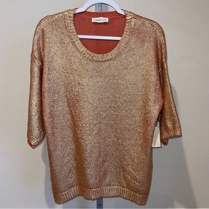 Coldwater Creek Gold Shimmer Wave Short Sleeve Sweater, NWT, L
